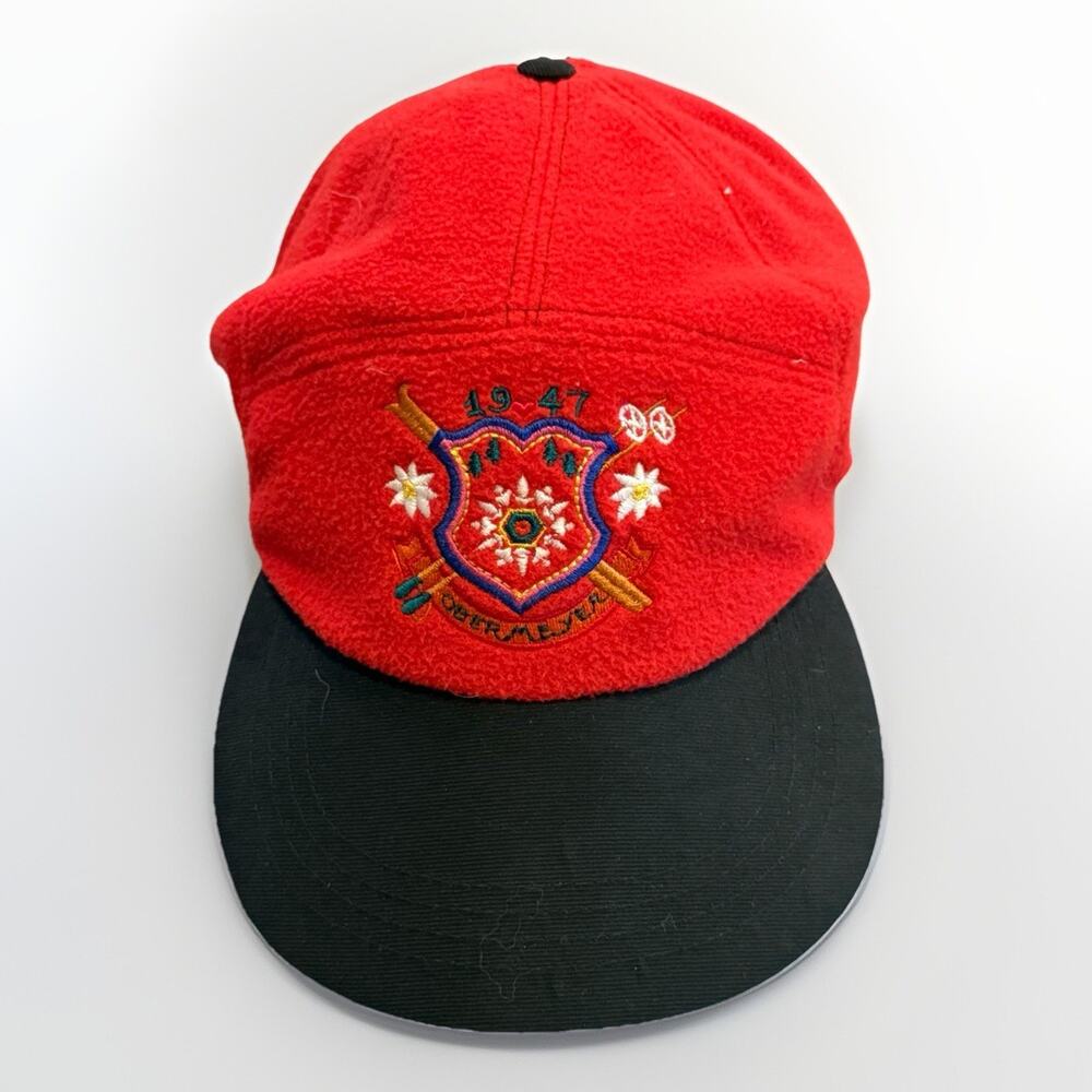 OBERMEYER 1947 Ski Patch Womens Red Fleece Cap Hat With Ear Neck Flap Size S/M